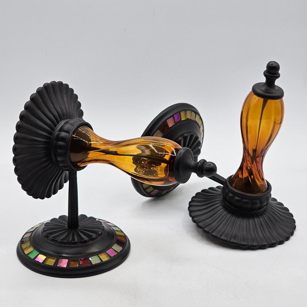 PartyLite Global Fusion Mosaic Wall Sconce Set Amber Blown Glass Candle Holder - Picture 1 of 10